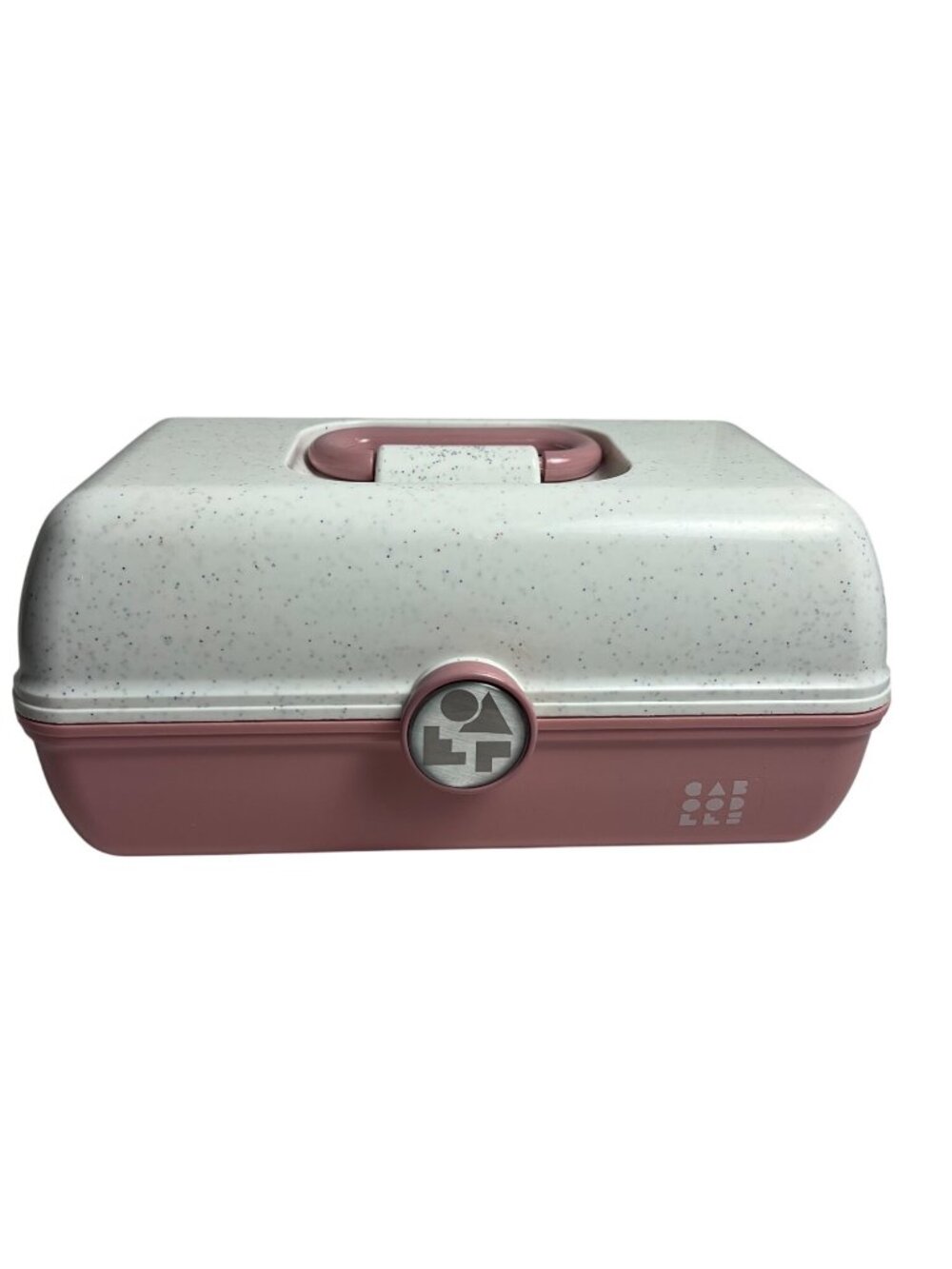 Vintage Caboodles Large Pink & White Speckled Makeup With Fold-Out Tray & Mirror